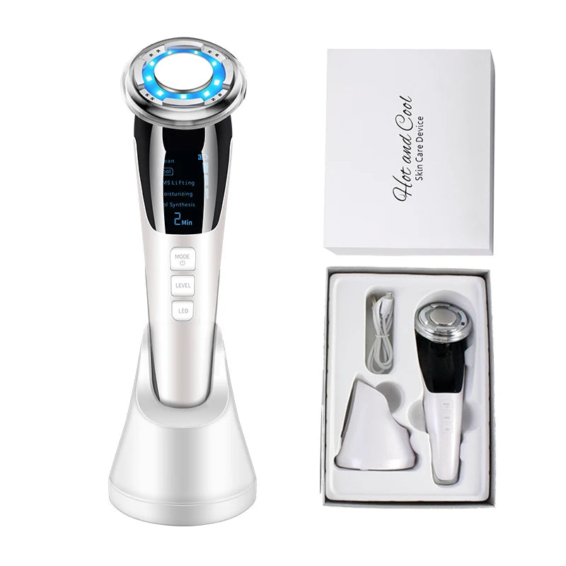 New 5 in 1 EMS Hot Cold Facial Massager LED Light Vibration Wrinkle Removal Skin Tightening Face Care Face Lifting Beauty Device