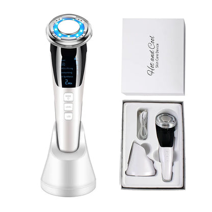 New 5 in 1 EMS Hot Cold Facial Massager LED Light Vibration Wrinkle Removal Skin Tightening Face Care Face Lifting Beauty Device