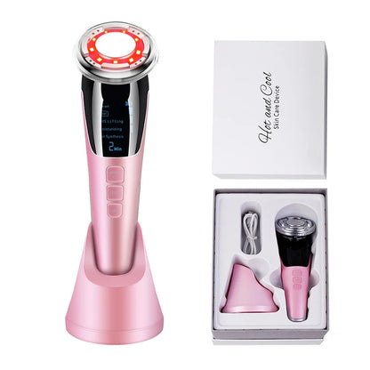 New 5 in 1 EMS Hot Cold Facial Massager LED Light Vibration Wrinkle Removal Skin Tightening Face Care Face Lifting Beauty Device