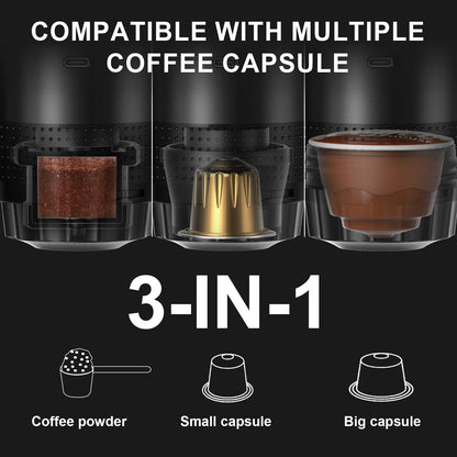 Portable Coffee Machine, Electric Self-Heating Espresso Machine, 2-in-1 Capsule Coffee Machine Compatible with Ground Coffee and Coffee Capsules for Camping, Hiking and Trave