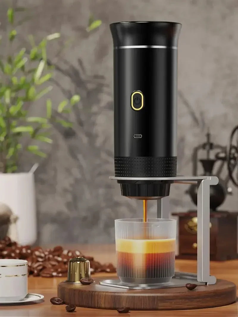 Portable Coffee Machine, Electric Self-Heating Espresso Machine, 2-in-1 Capsule Coffee Machine Compatible with Ground Coffee and Coffee Capsules for Camping, Hiking and Trave